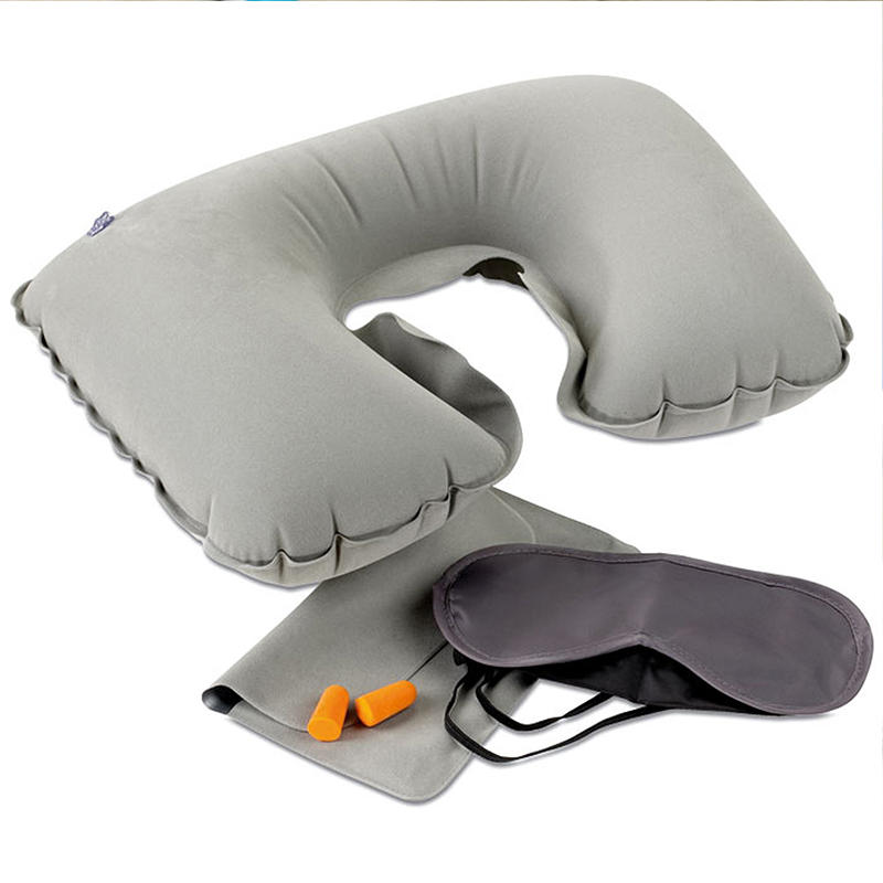 Car Travel Inflatable Neck Rest Cushion U Pillow Eye Mask Ear Plugs With Storage Bag