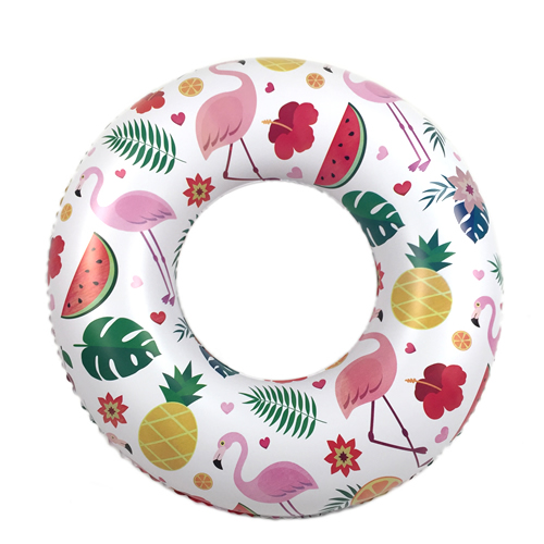 Customize White PVC Inflatable Swimming Ring with flamingo design 