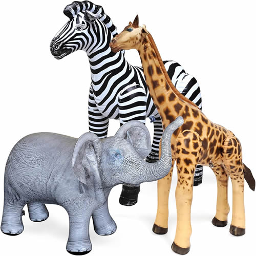 Wildlife Safari Inflatable, 3-PK, Giraffe, Zebra, Elephant, Realistic Animal Bundle