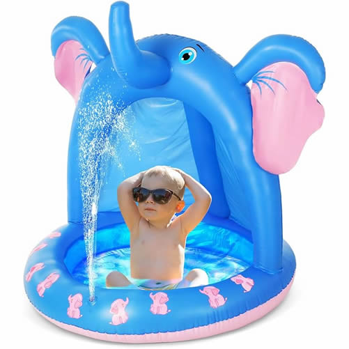 Baby Pool with Canopy Elephant Inflatable Baby Swimming Pool with Soft Floor Bottom