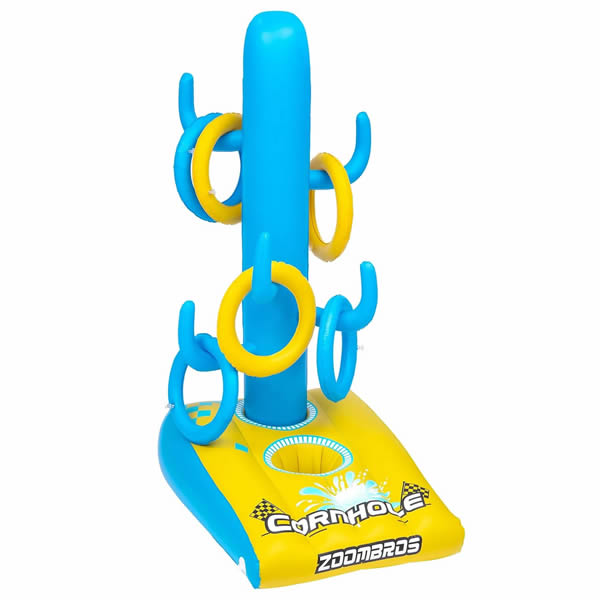 Inflatable pool floating cornhole toss game